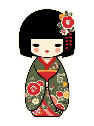 Kokeshi Doll Illustration Poster. poster print