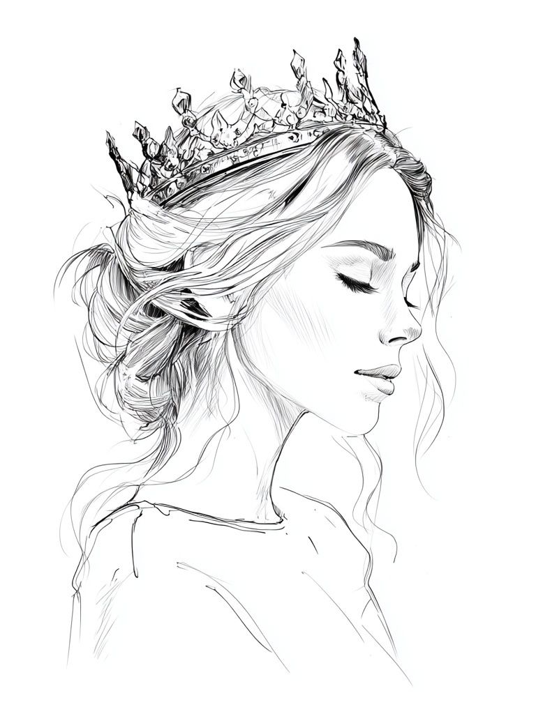 Crowned Woman Line Art Poster. poster detail