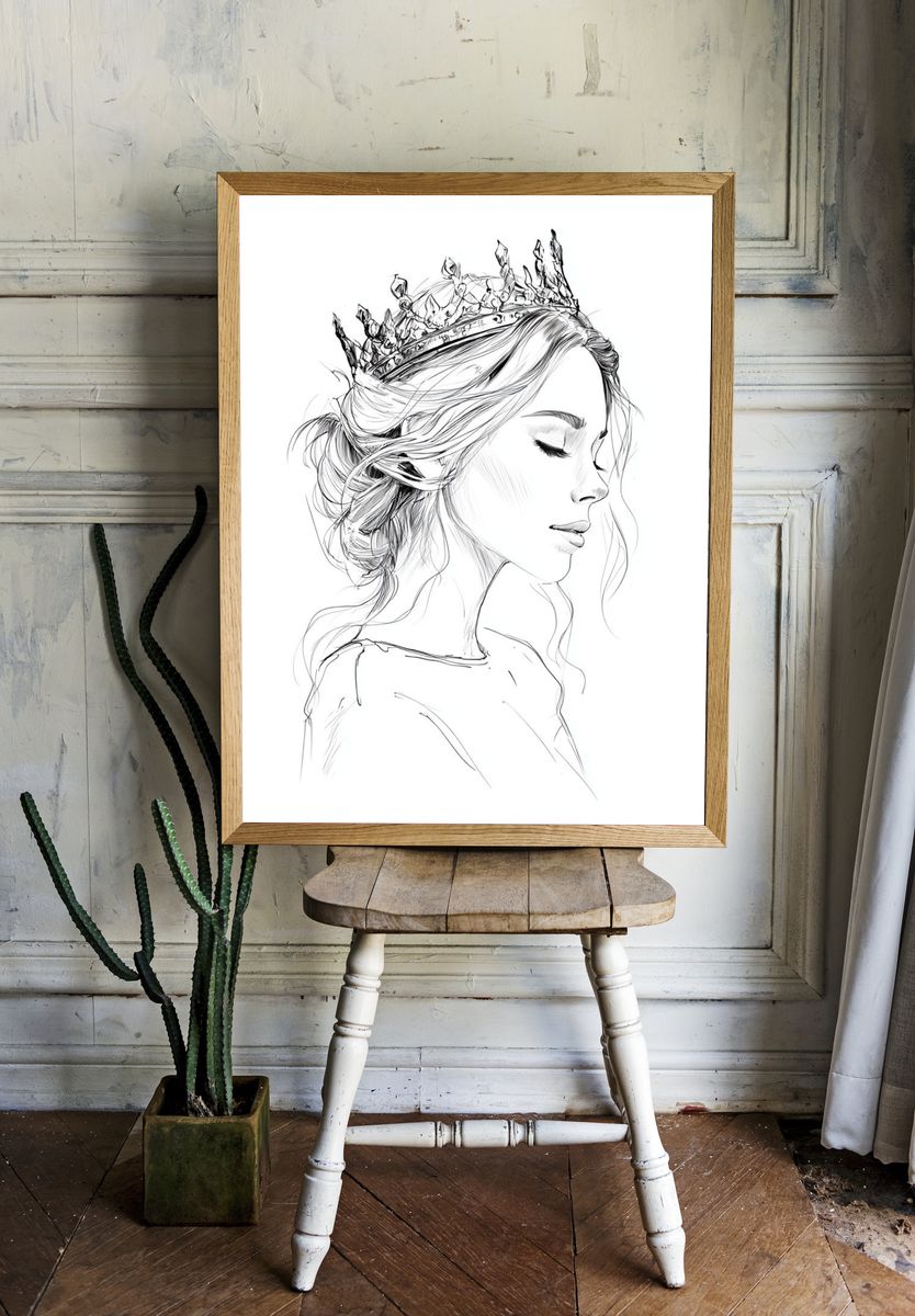 Crowned Woman Line Art Poster. — room view 1