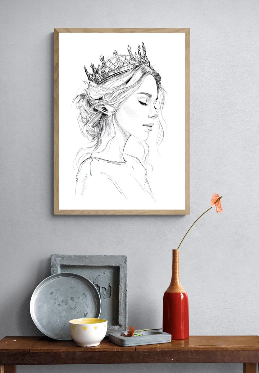 Crowned Woman Line Art Poster. — room view 3
