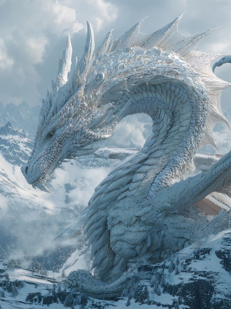 Ice Dragon Mountain Fantasy Print. poster detail