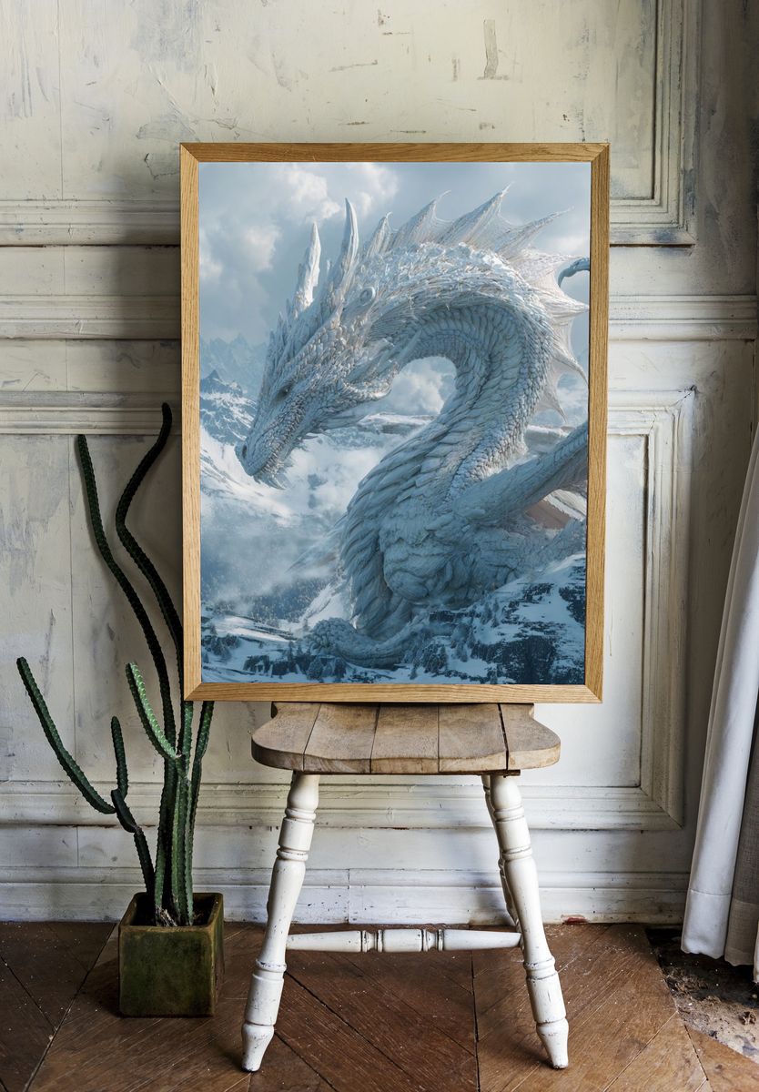 Ice Dragon Mountain Fantasy Print. — room view 1