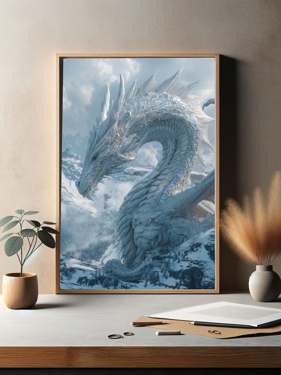 Ice Dragon Mountain Fantasy Print. — room view 2
