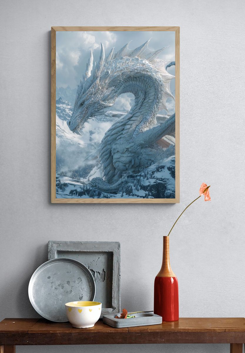 Ice Dragon Mountain Fantasy Print. — room view 3