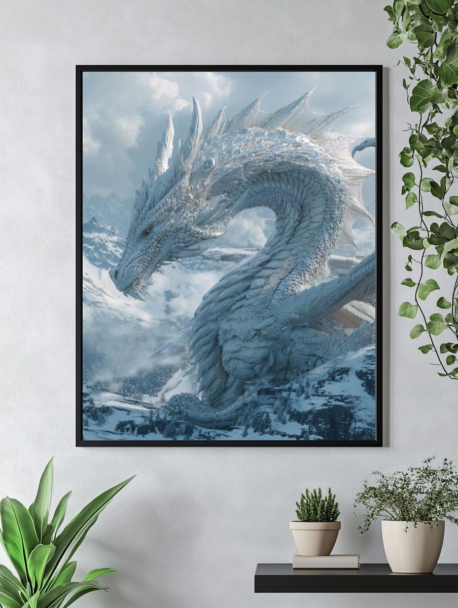 Ice Dragon Mountain Fantasy Print. — room view 4