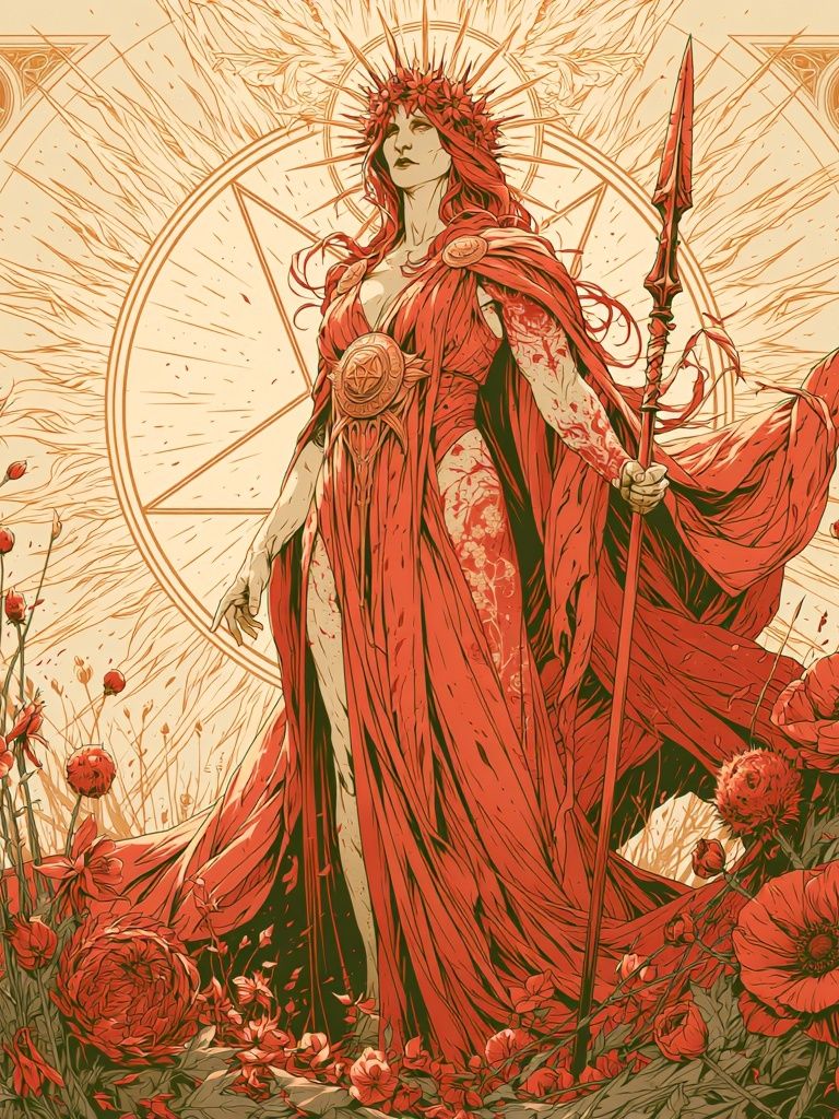 Red Goddess Floral Illustration Poster. poster detail
