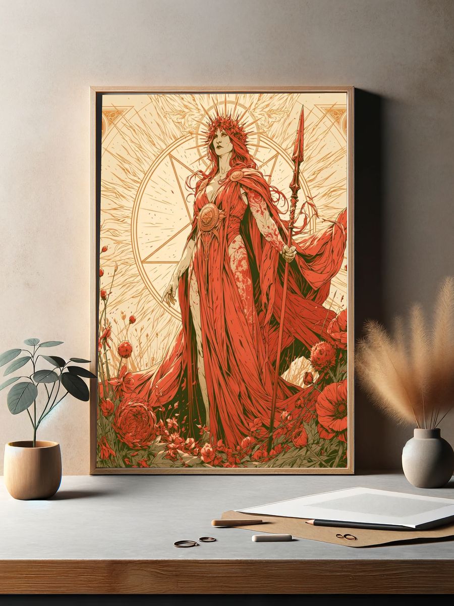 Red Goddess Floral Illustration Poster. — room view 2