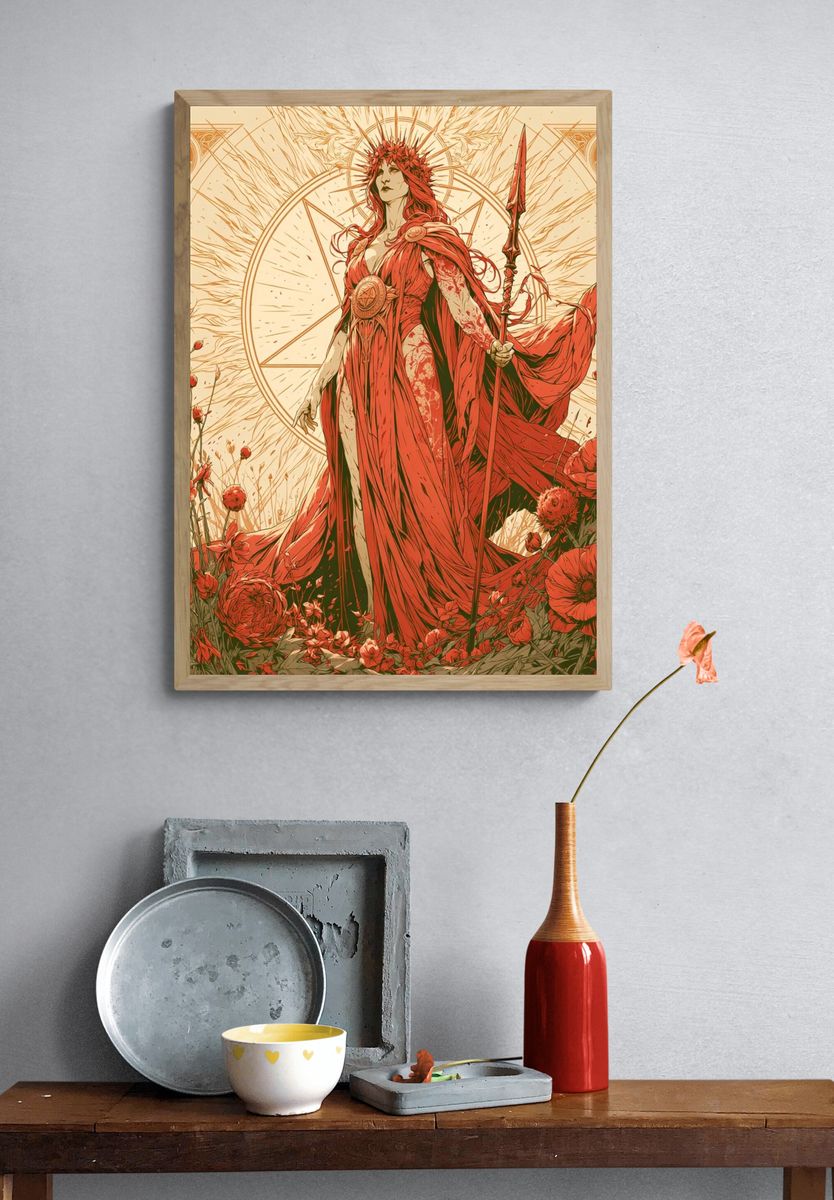 Red Goddess Floral Illustration Poster. — room view 3