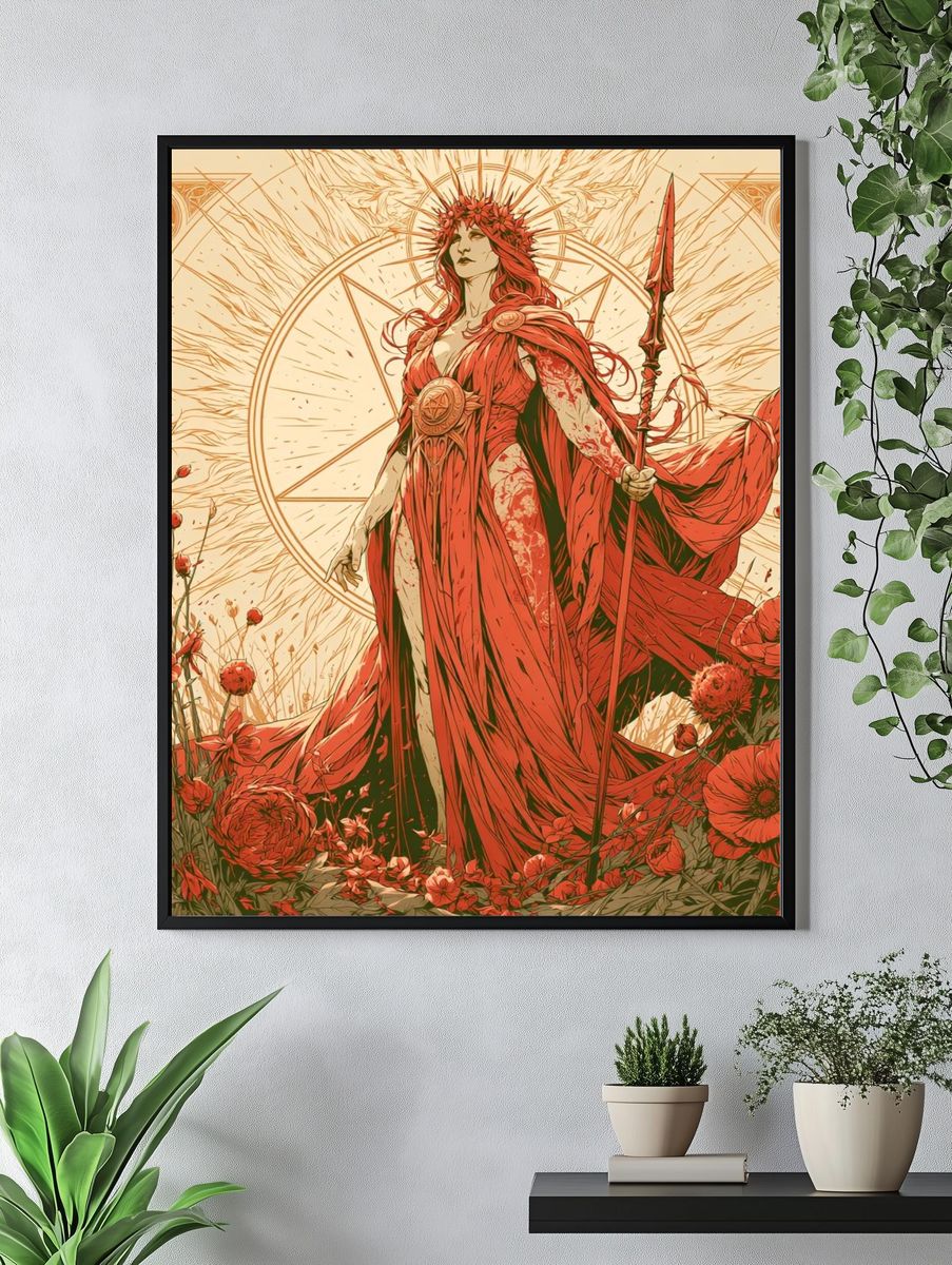 Red Goddess Floral Illustration Poster. — room view 4