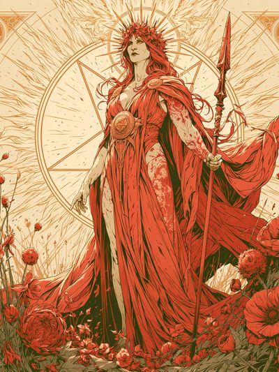 Red Goddess Floral Illustration Poster. poster print