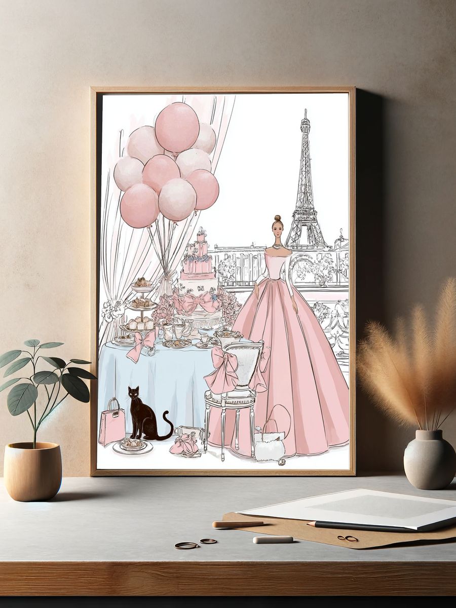 Paris Fashion Party Illustration Poster. — room view 2