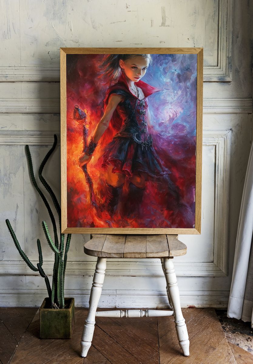 Fire and Ice Sorceress Illustration Poster. — room view 1
