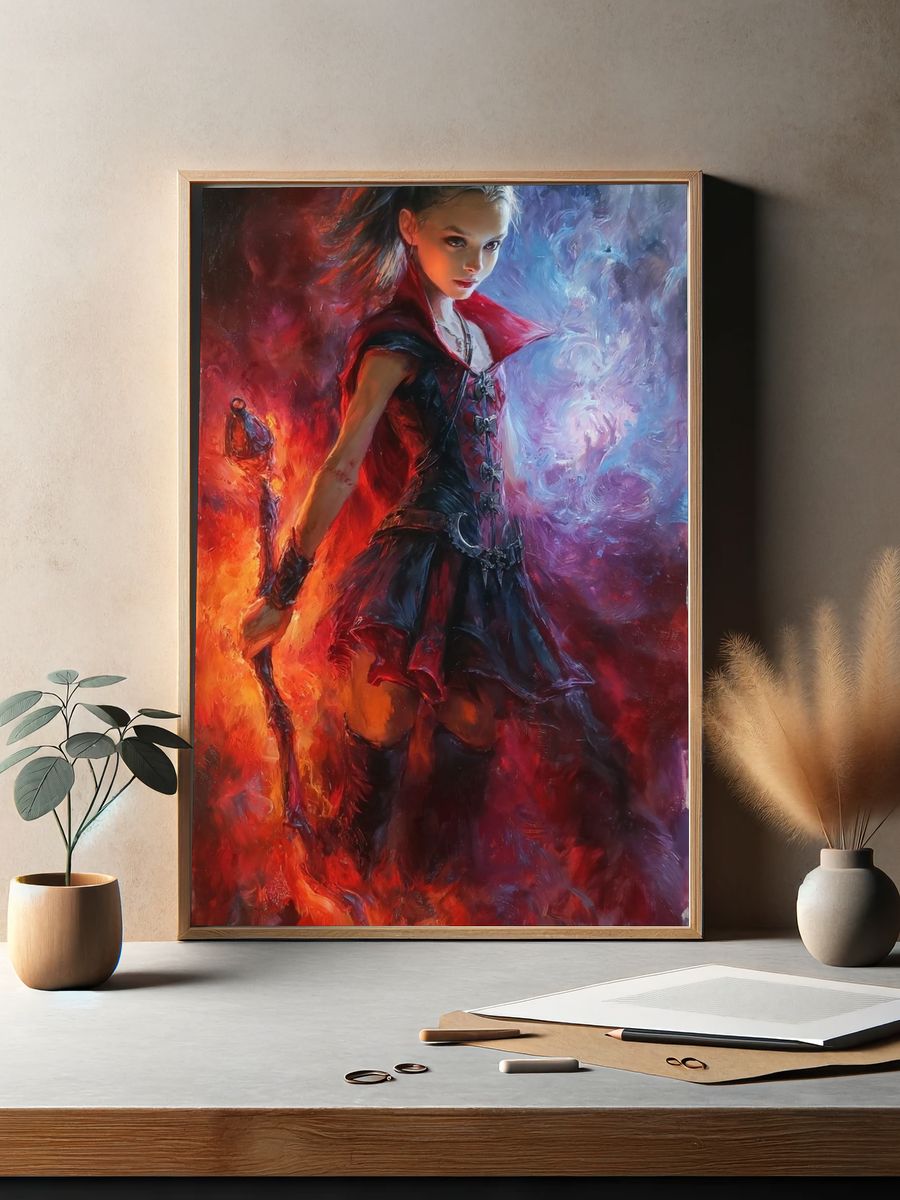 Fire and Ice Sorceress Illustration Poster. — room view 2