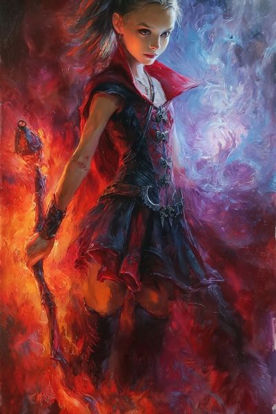 Fire and Ice Sorceress Illustration Poster. poster print