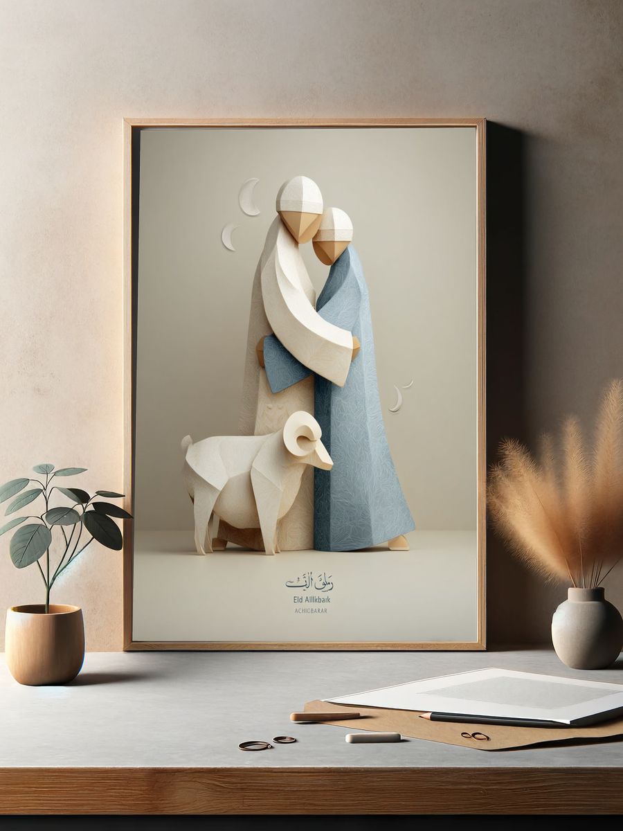 Shepherd and Sheep Illustration Poster. — room view 2