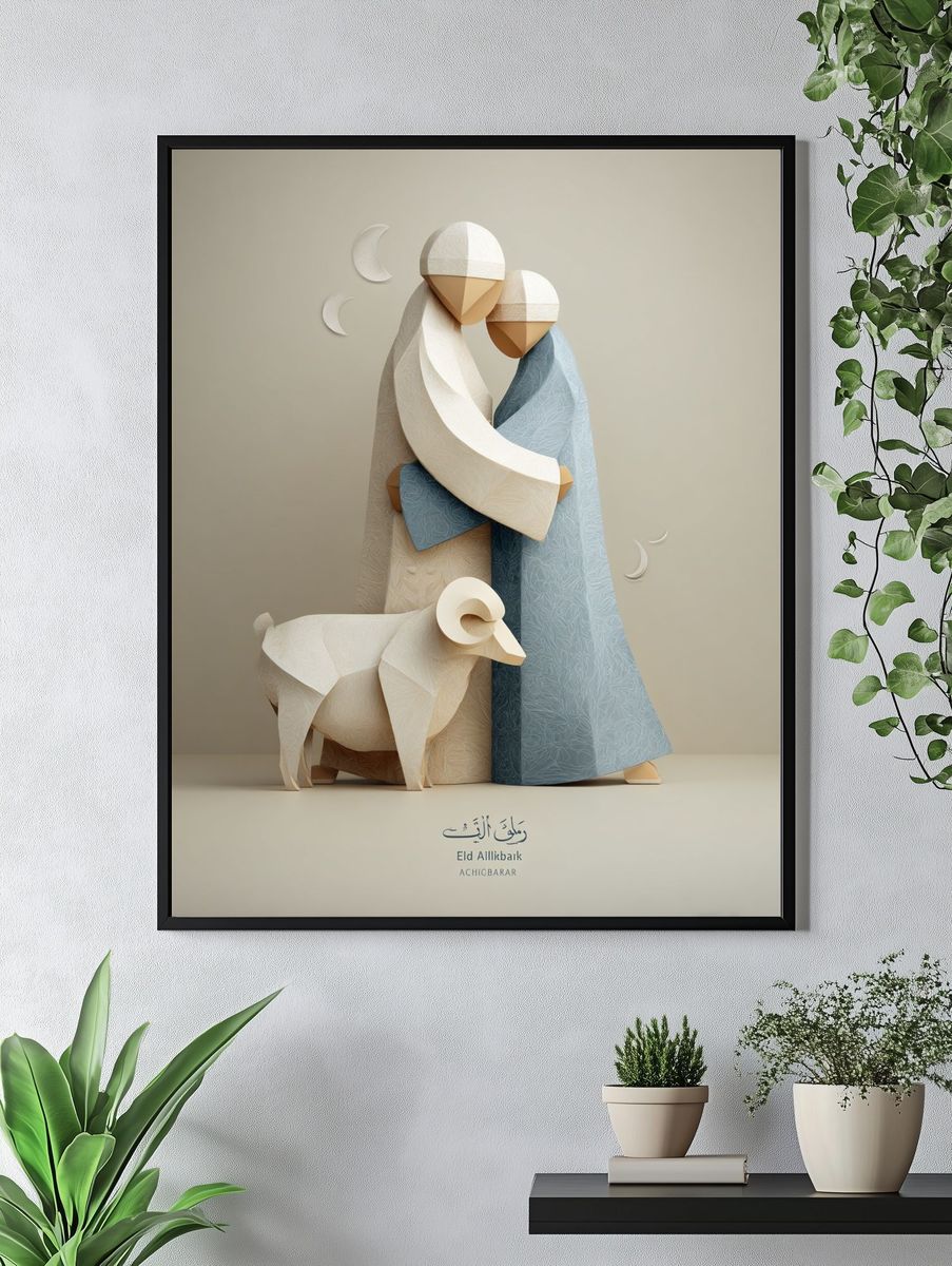 Shepherd and Sheep Illustration Poster. — room view 4
