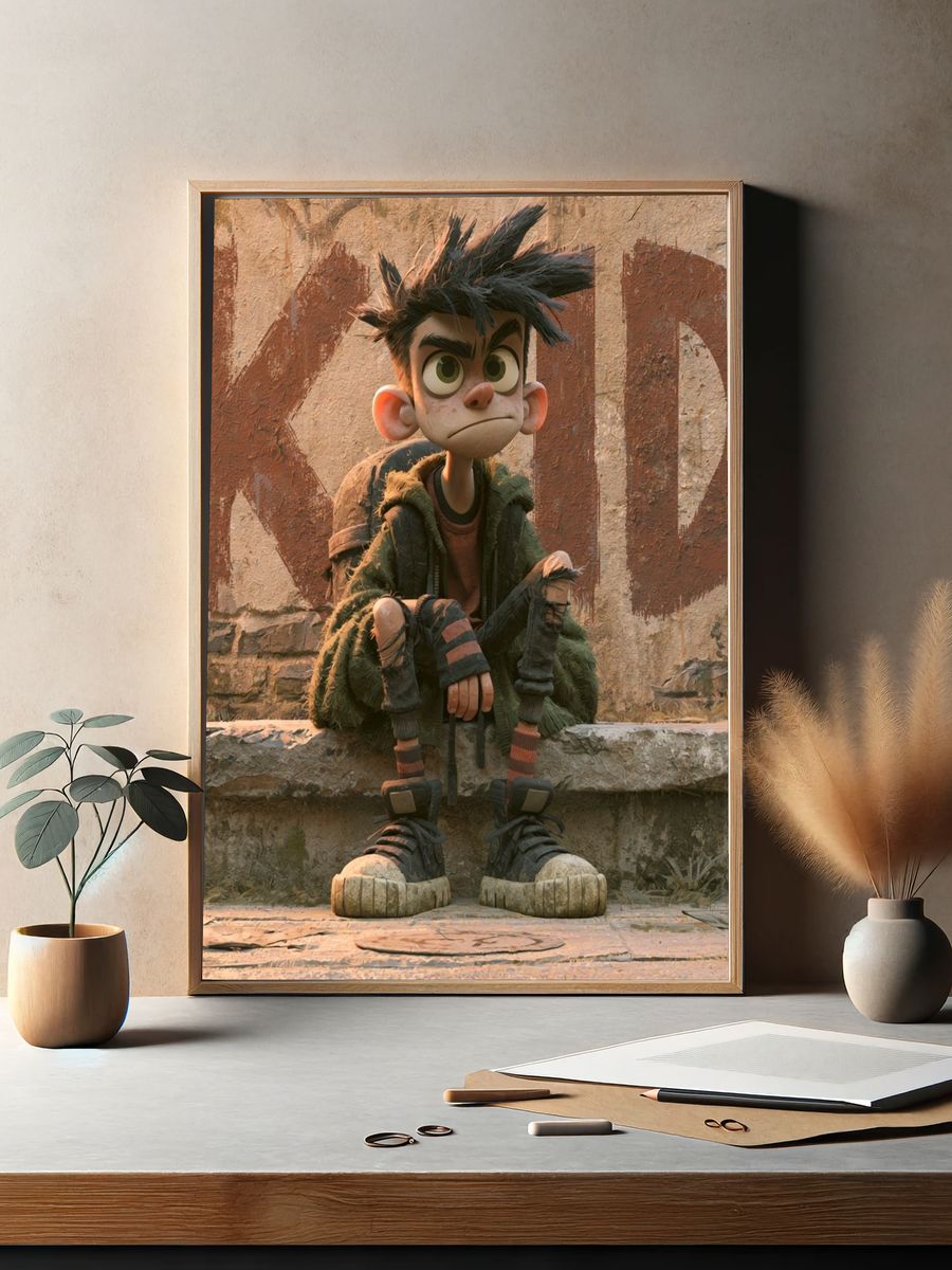 Animated Boy Character Illustration Poster. — room view 2