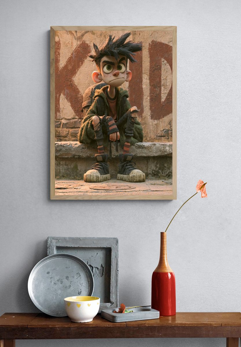 Animated Boy Character Illustration Poster. — room view 3