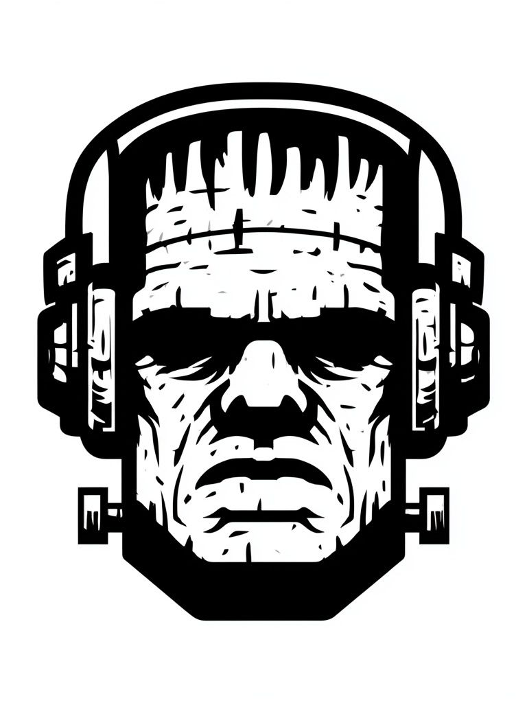 Frankenstein Headphones Typography Print. poster — illustration art