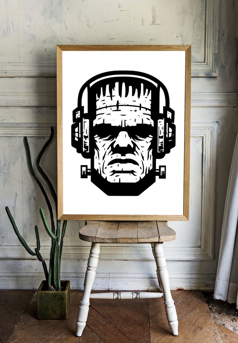 Frankenstein Headphones Typography Print. — room view 1