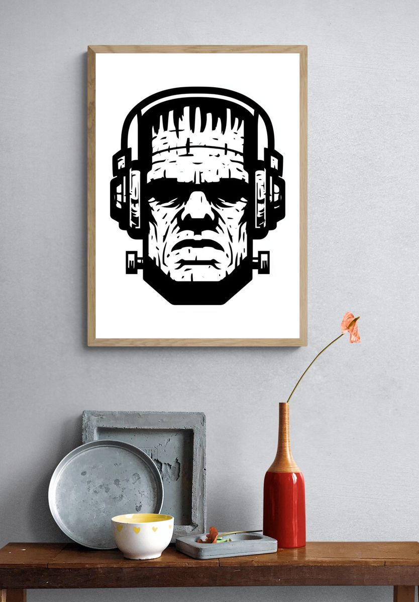 Frankenstein Headphones Typography Print. — room view 3