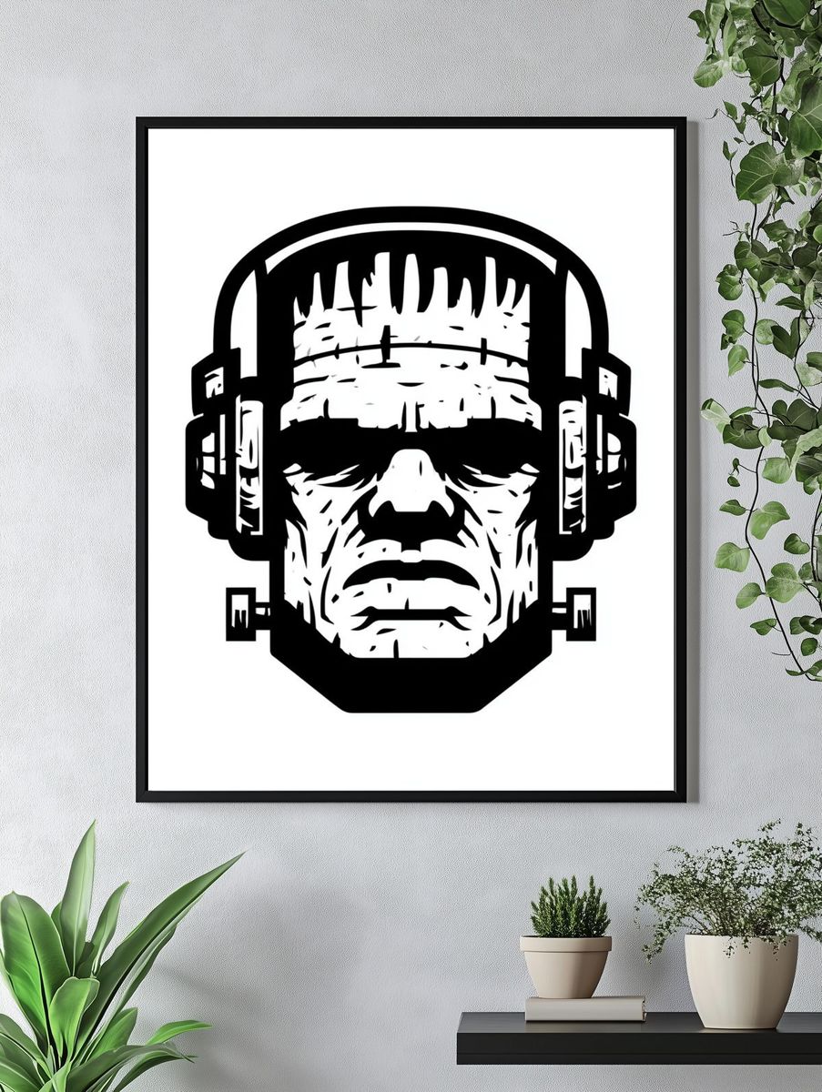 Frankenstein Headphones Typography Print. — room view 4