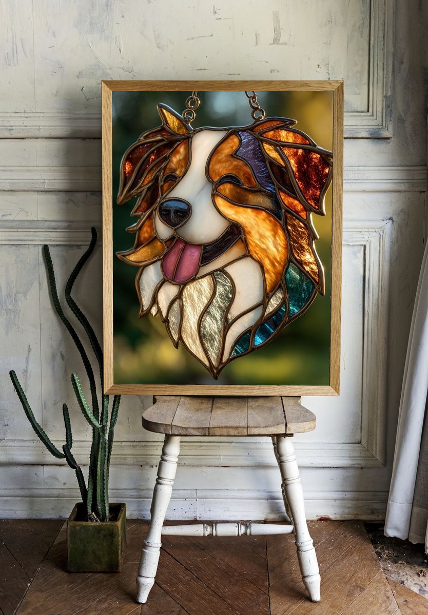 Stained Glass Collie Portrait Poster. — room view 1