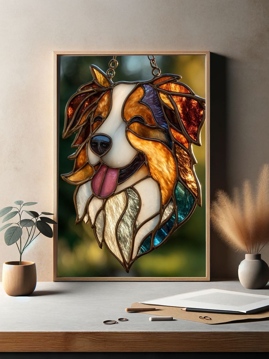 Stained Glass Collie Portrait Poster. — room view 2