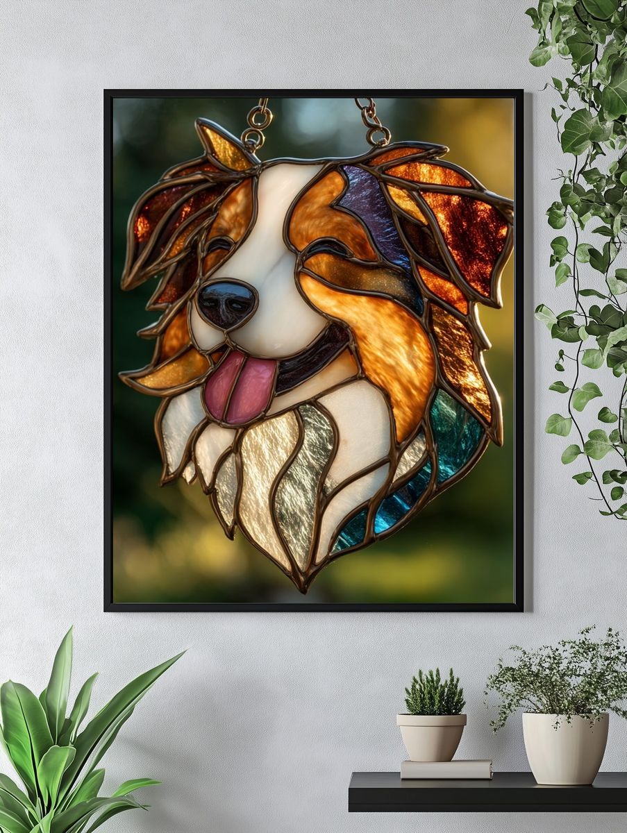 Stained Glass Collie Portrait Poster. — room view 4