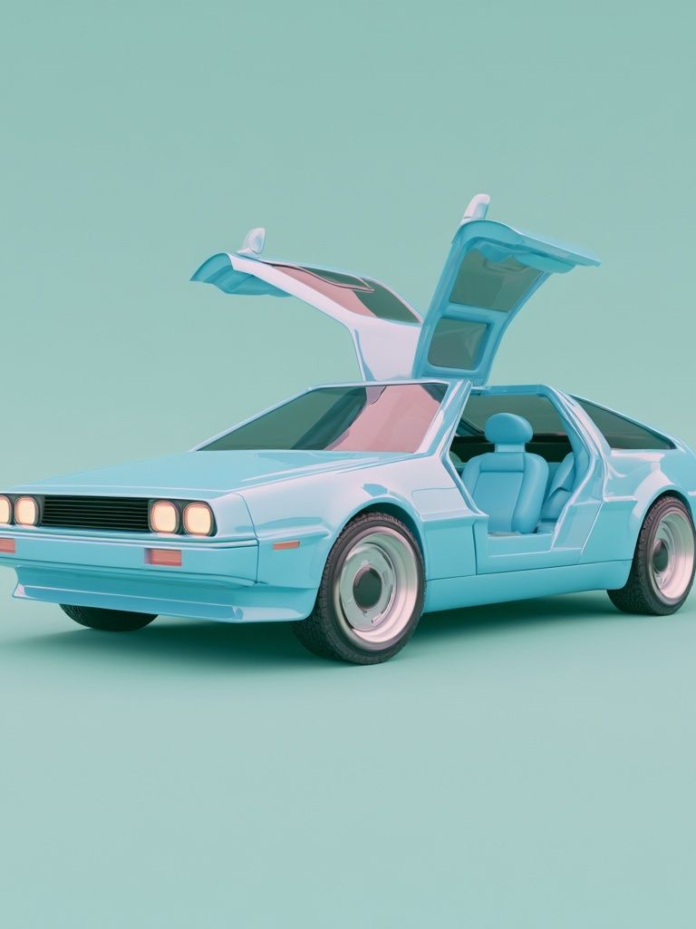 Pastel DeLorean Car Illustration Poster. poster — illustration art