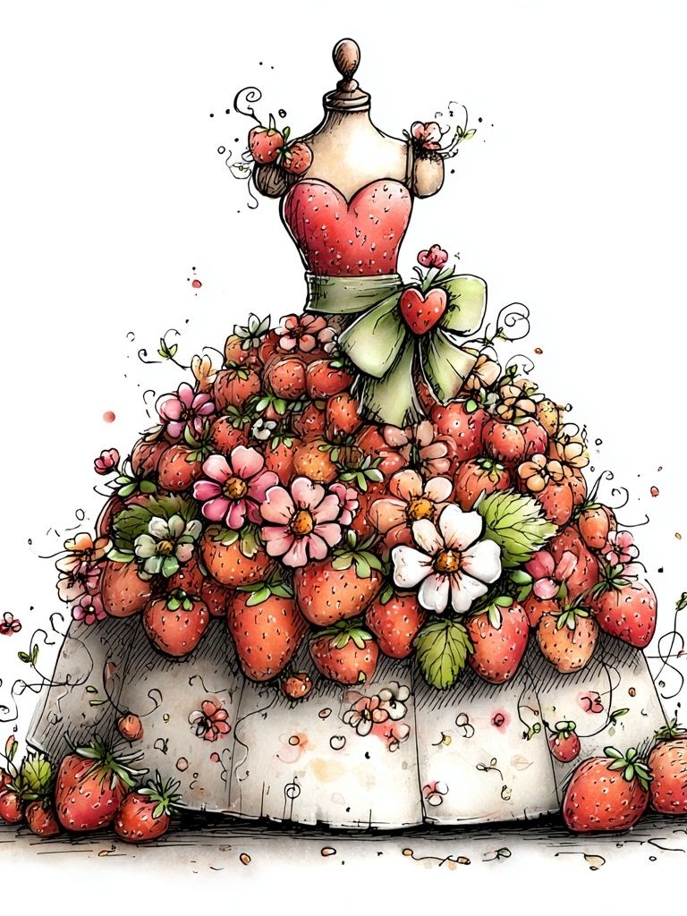 Strawberry Dress Watercolor Print. poster detail