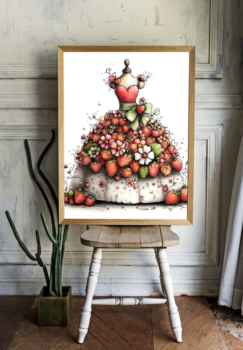 Strawberry Dress Watercolor Print. — room view 1