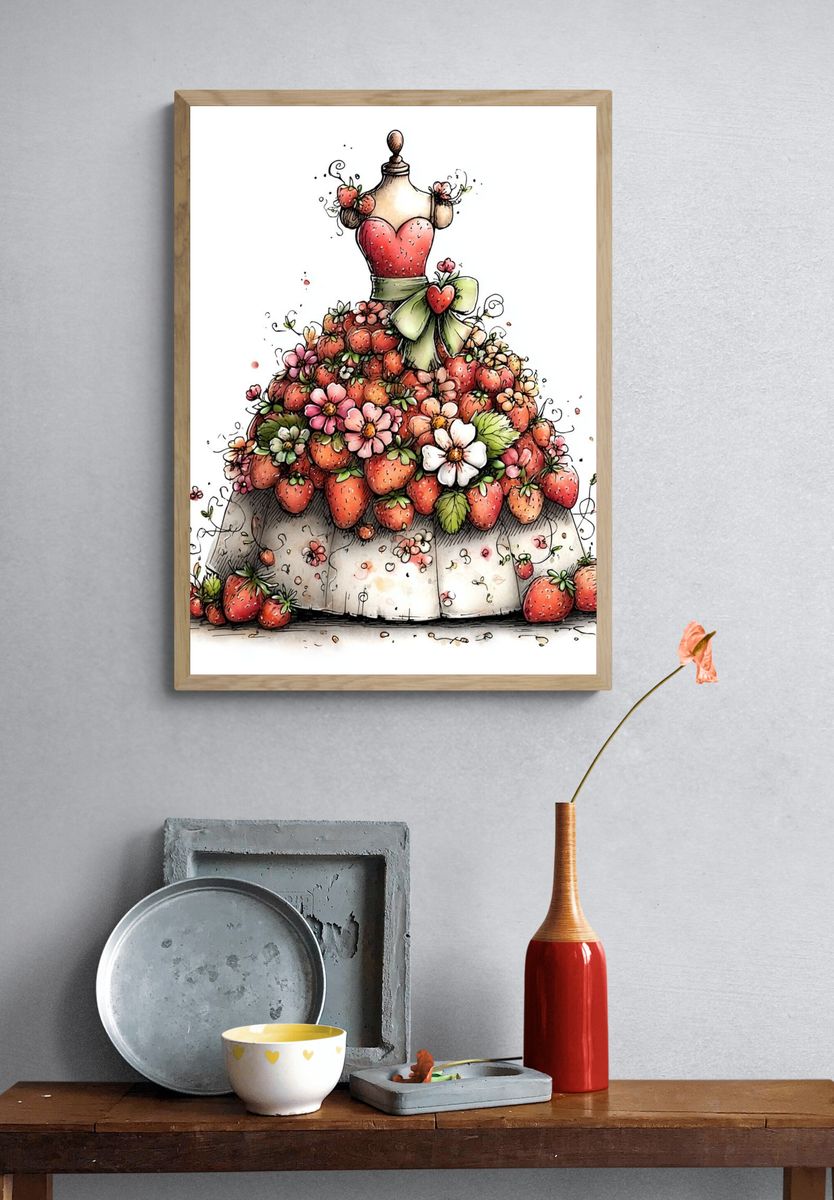 Strawberry Dress Watercolor Print. — room view 3