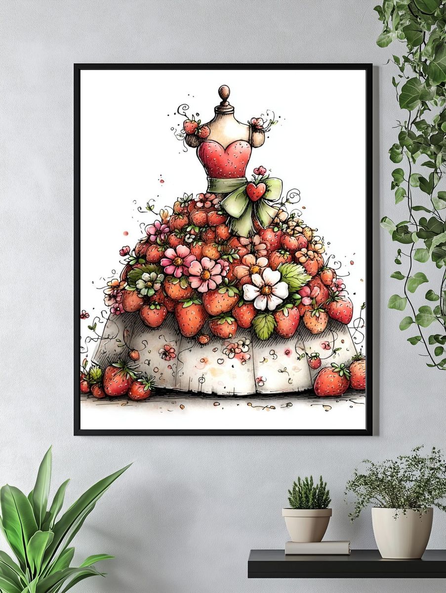 Strawberry Dress Watercolor Print. — room view 4