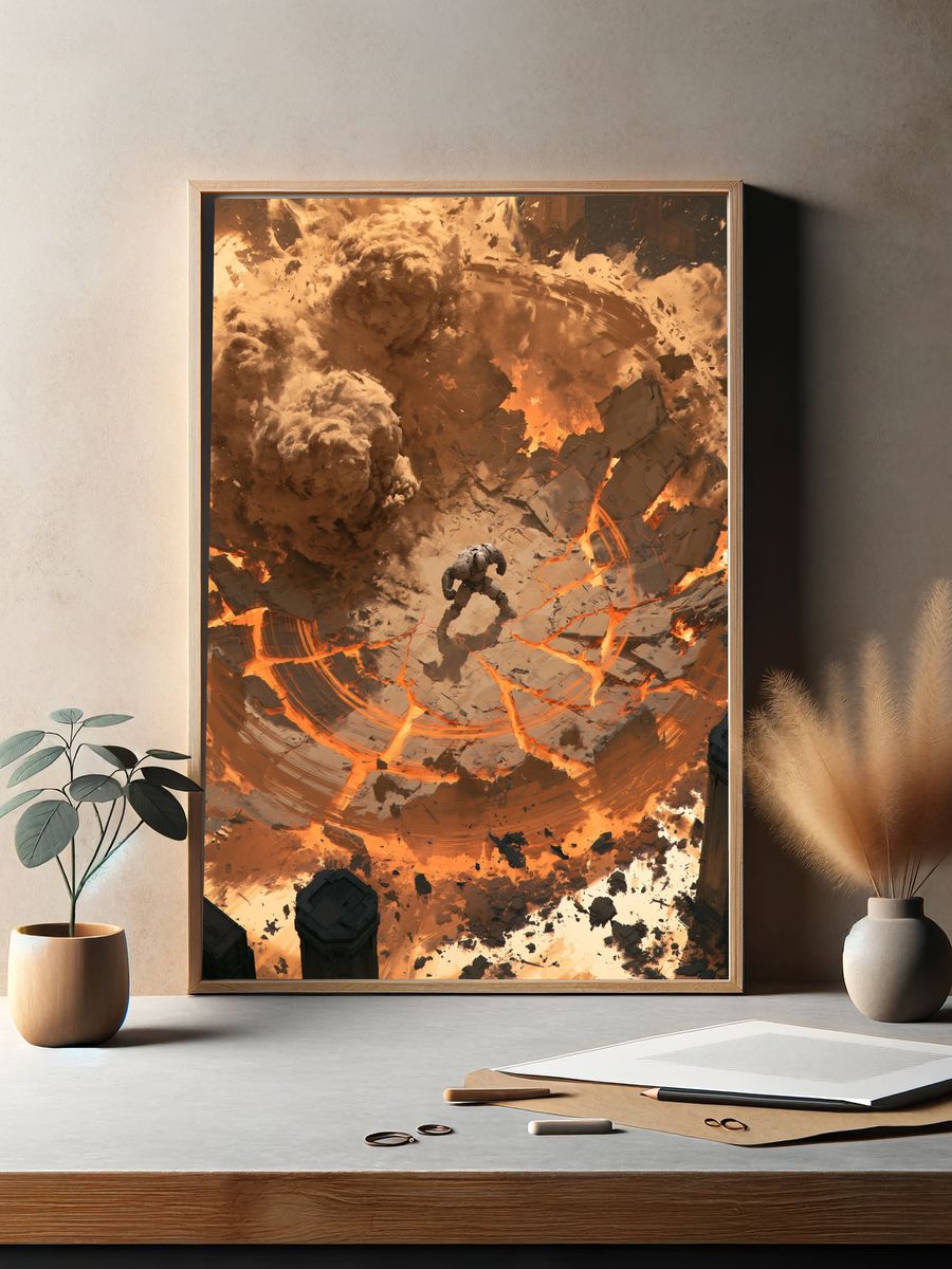 Volcanic Battle Scene Illustration Poster. — room view 2