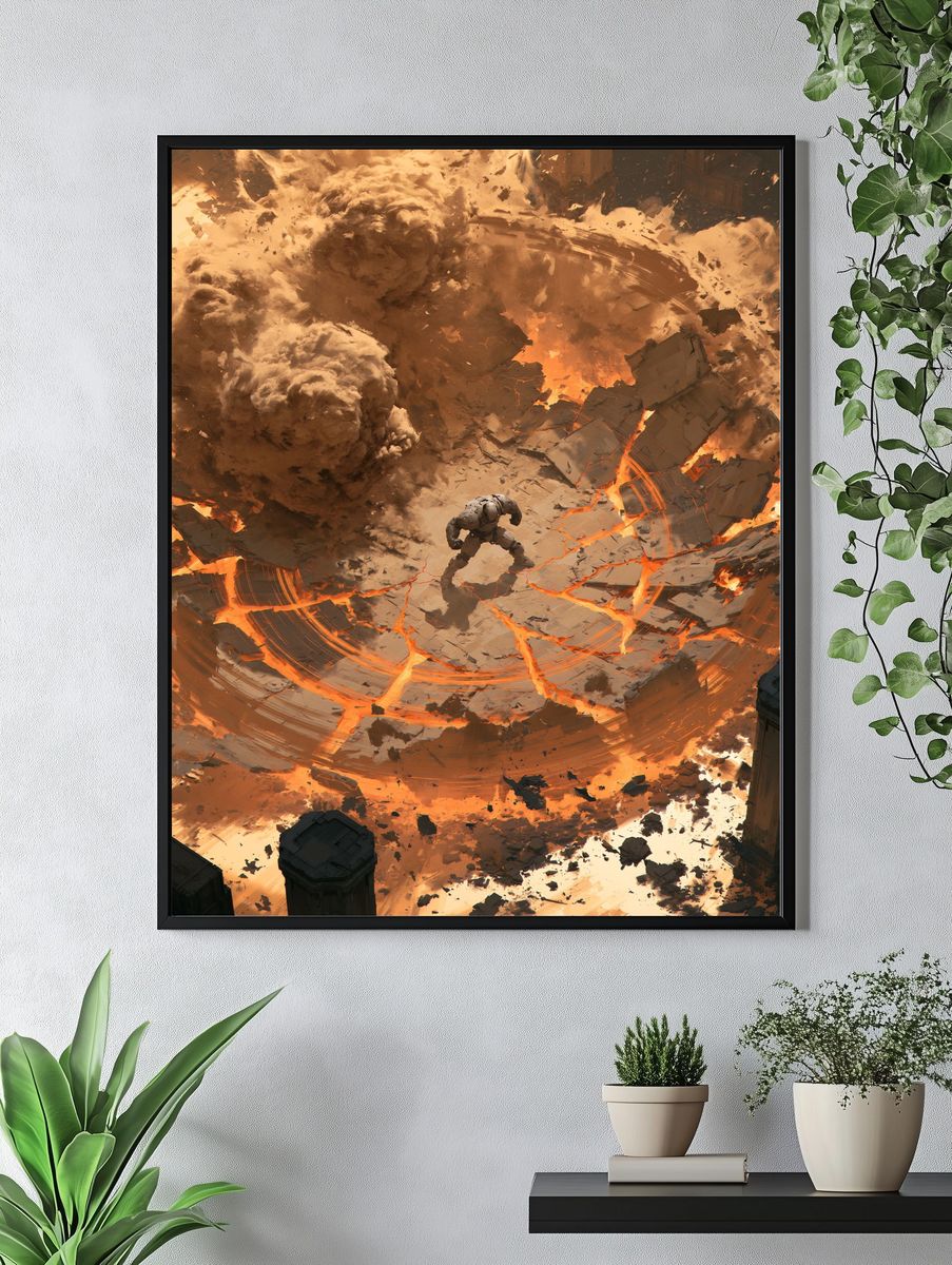 Volcanic Battle Scene Illustration Poster. — room view 4