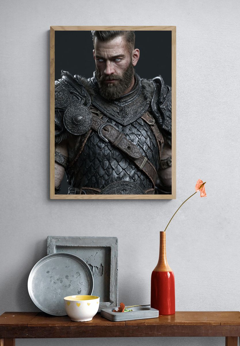 Armored Warrior Portrait Print. — room view 3