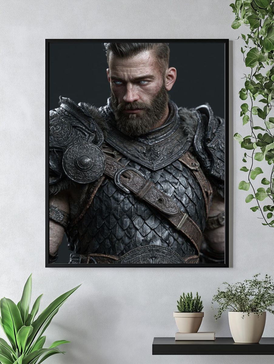 Armored Warrior Portrait Print. — room view 4