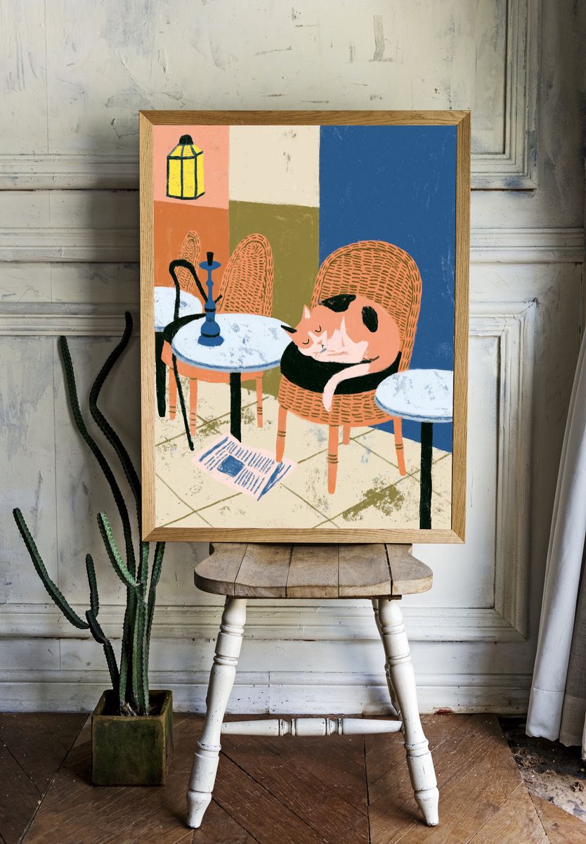 Cat Cafe Interior Illustration Poster. — room view 1