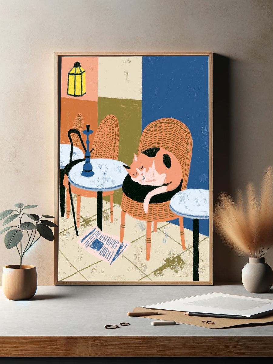 Cat Cafe Interior Illustration Poster. — room view 2
