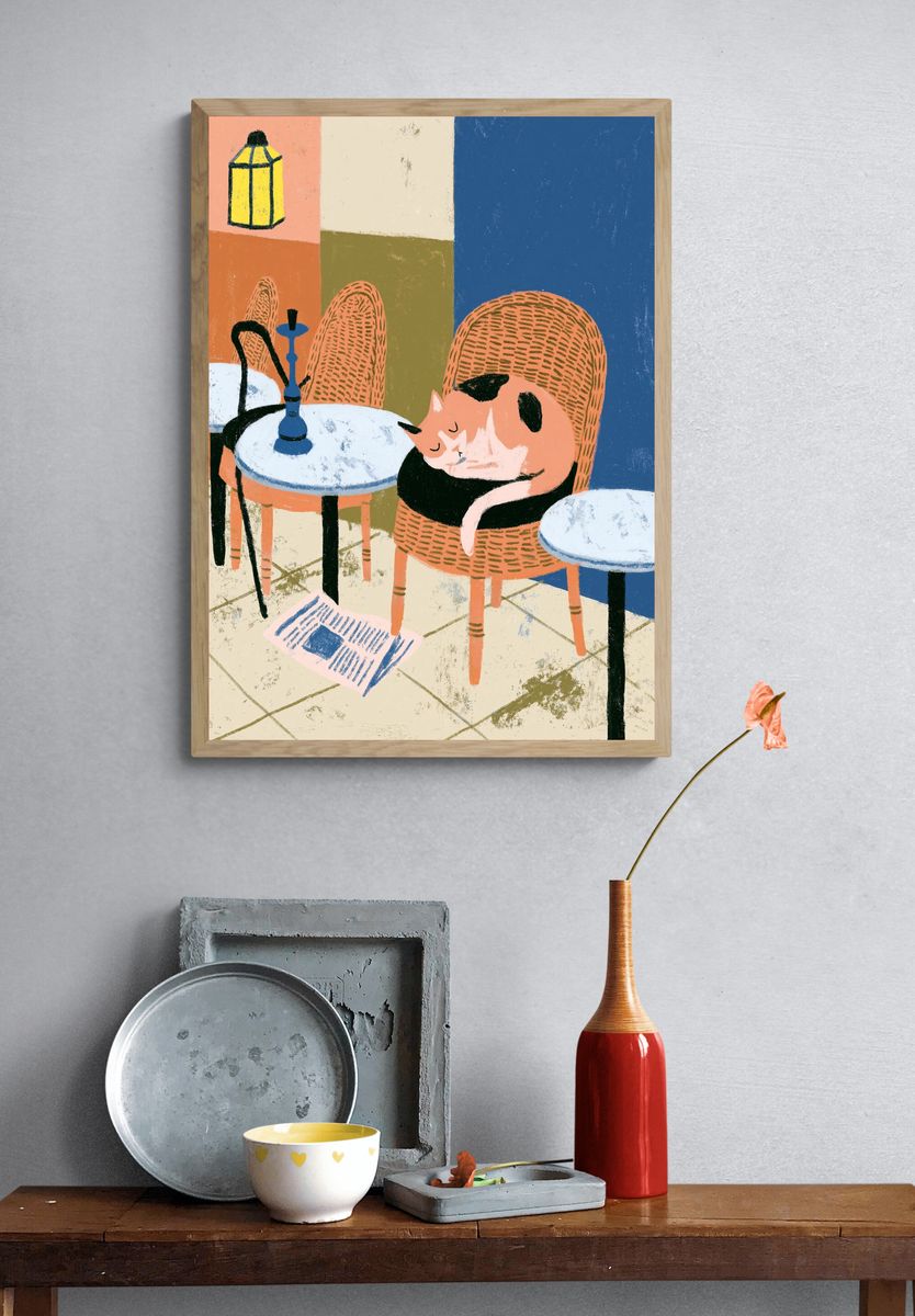 Cat Cafe Interior Illustration Poster. — room view 3