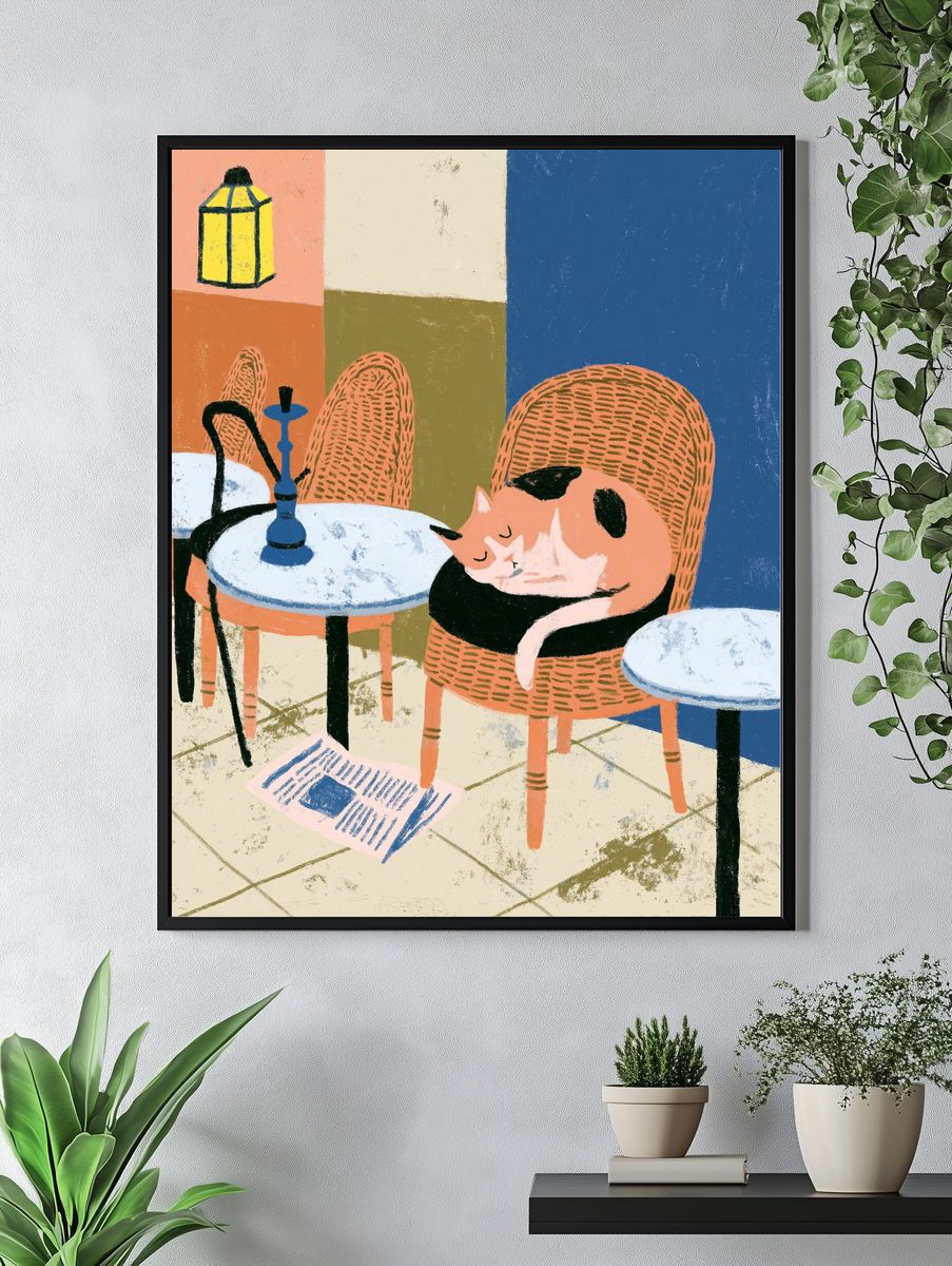 Cat Cafe Interior Illustration Poster. — room view 4
