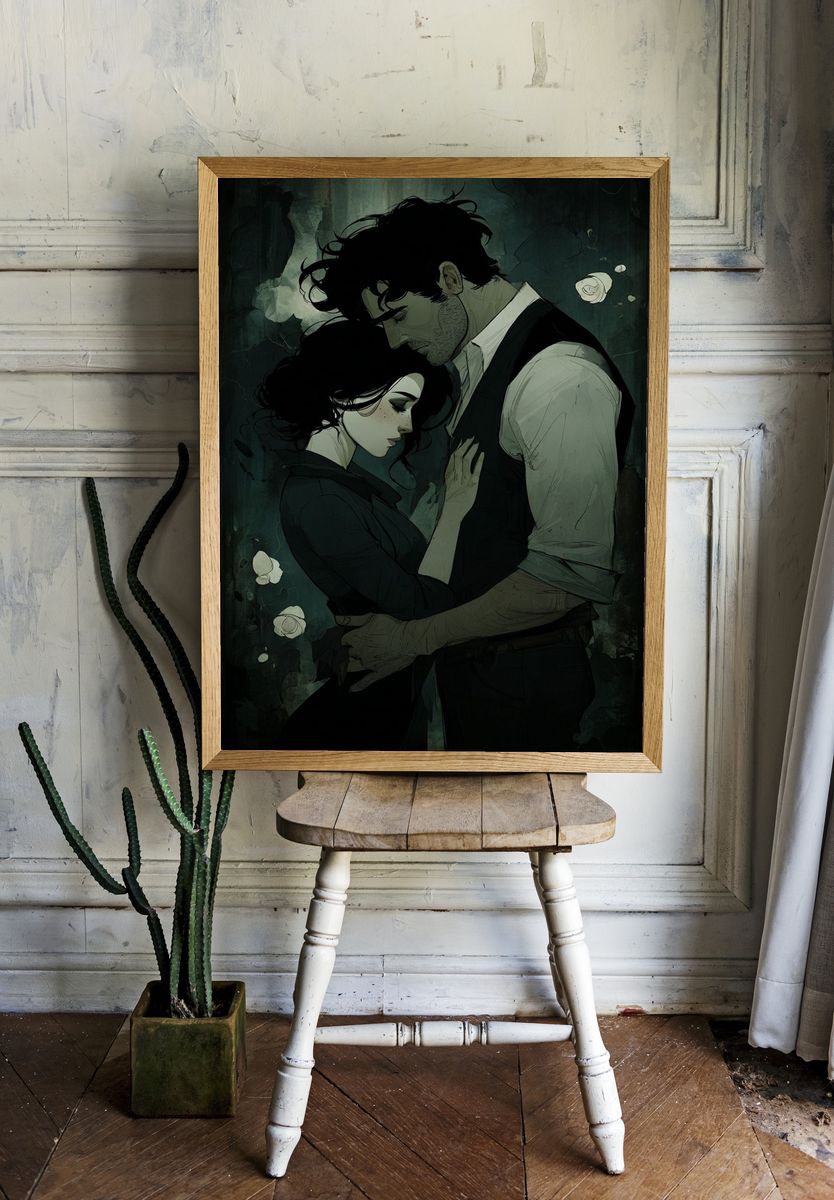 Intimate Embrace Illustration Poster. — room view 1