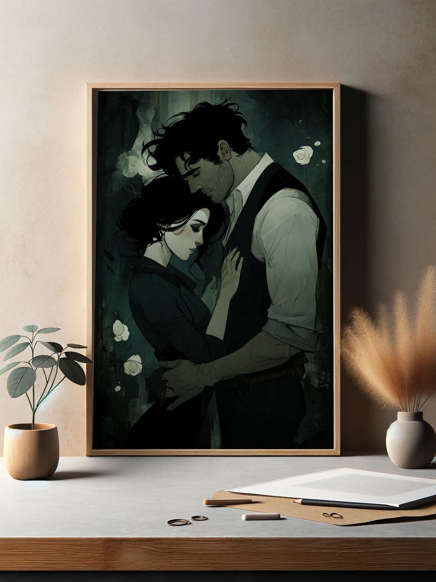 Intimate Embrace Illustration Poster. — room view 2