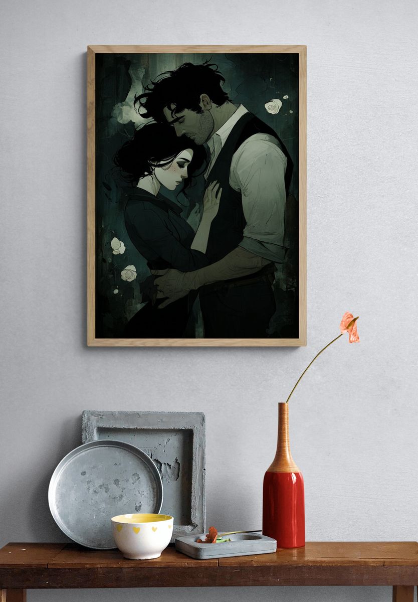 Intimate Embrace Illustration Poster. — room view 3
