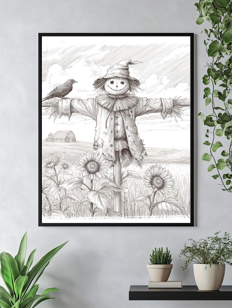 Scarecrow Field Sketch Poster. — room view 4