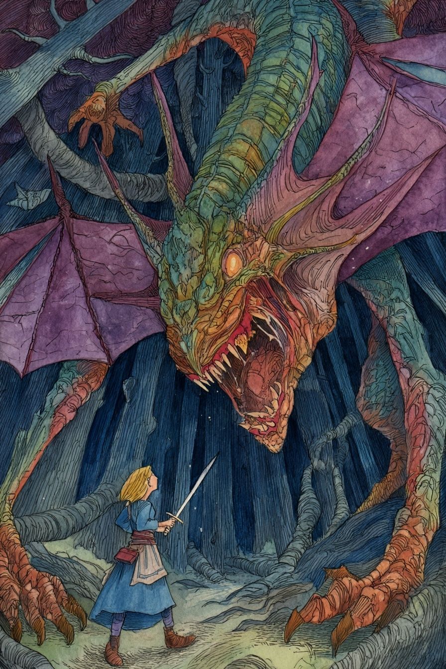 Alice and the Dragon Illustration Poster. poster detail