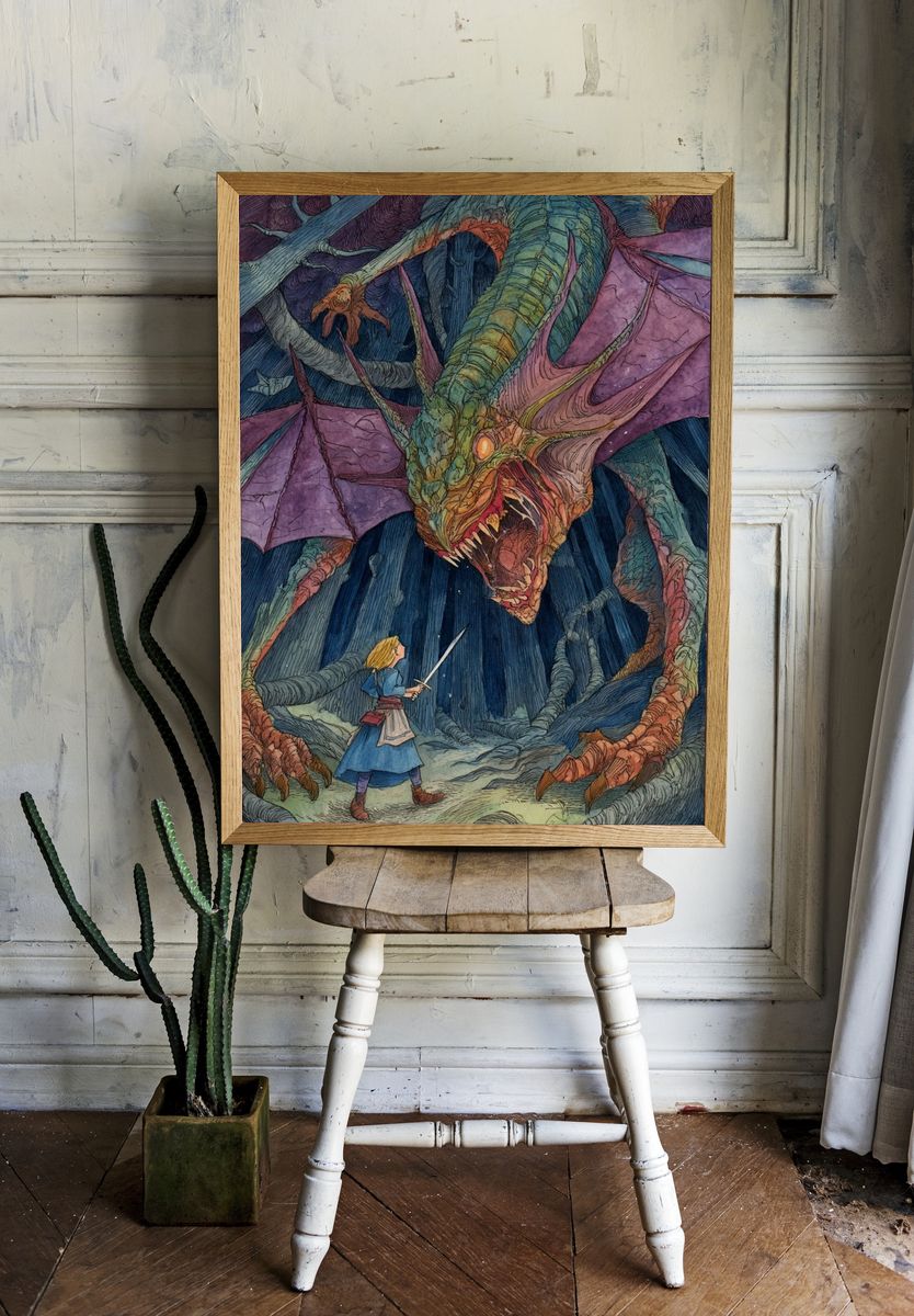 Alice and the Dragon Illustration Poster. — room view 1