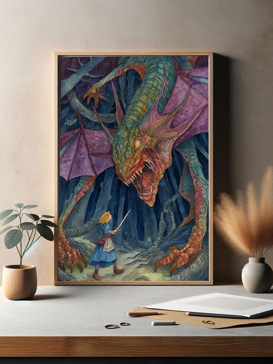 Alice and the Dragon Illustration Poster. — room view 2