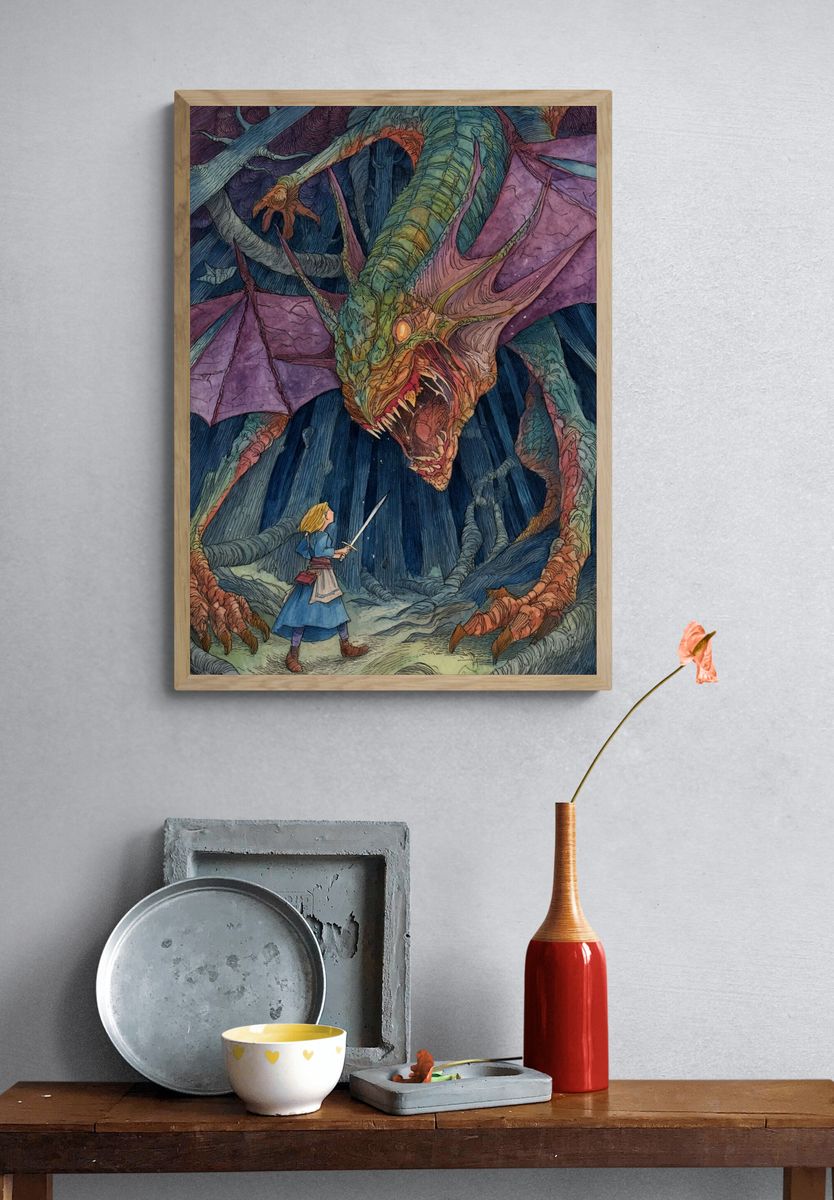 Alice and the Dragon Illustration Poster. — room view 3
